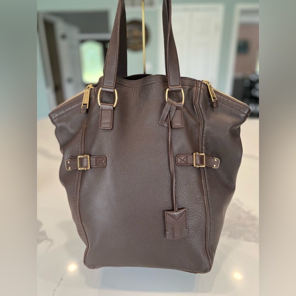YSL Downtown Tote | Chocolate Pebbled Leather w/ Suede Interior | Vintage It-Bag